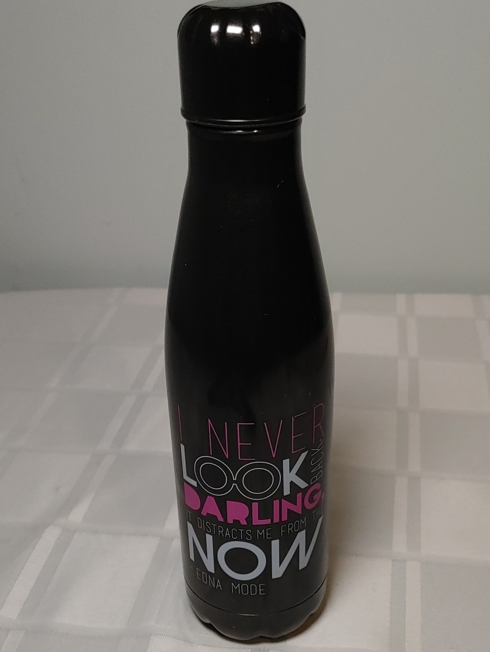 Disney/Pixar Black Stainless Steel Water Bottle, Edna Mode, I Never Look Back